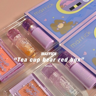 Maffick tea cup bear set box เซตน้อนหมีม่วง แพ้ความสีม่วง มาพร้อมบลัชออน ลิปเวลเวท ลิปกลอสเล้ย