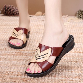 【Smile】Korean Fashion Flats Sandals Thick bottom Casual Simple Black Slippers For Women add one size