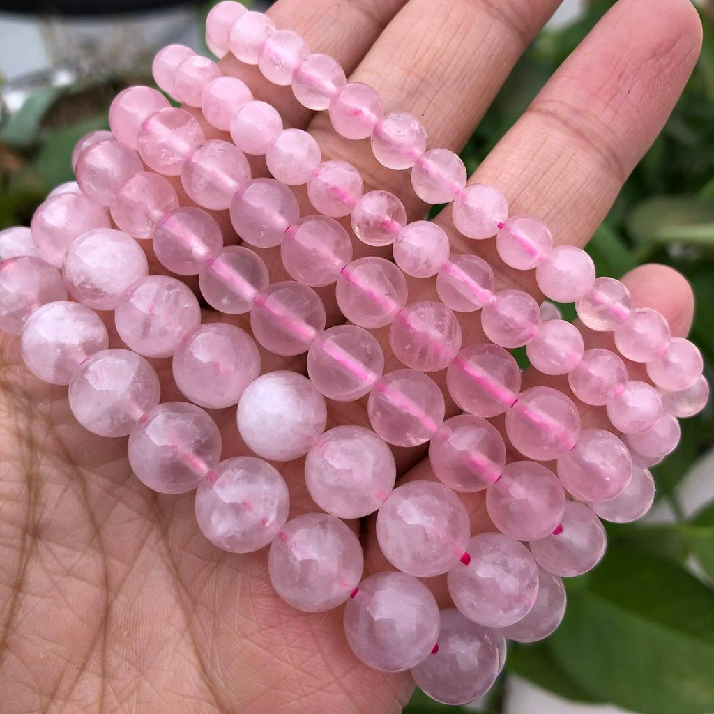 ธรรมชาติ มาดากัสการ์ กุหลาบควอตซ์สร้อยข้อมือรอบลูกปัดคริสตัลรักษาหิน