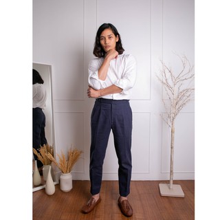 [Pre Order 7 days ] Navy Linen Trousers _ Double Pleats with cuff