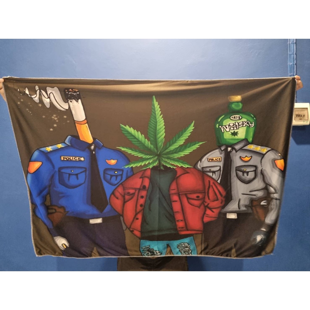 ผ้าตกแต่งผนัง ผ้าธง พลังใบ ลายสายเขียว  เสรีชน พรรคเขียว 420 งานชัดสวย ถ่ายจากสินค้าจริง