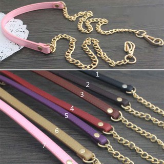 สายกระเป๋าหนัง PU อะไหล่สีทอง ความยาวตลอดเส้น 115 cm.สายโซ่สีทอง กว้าง 8 มม.ราคา/เส้น