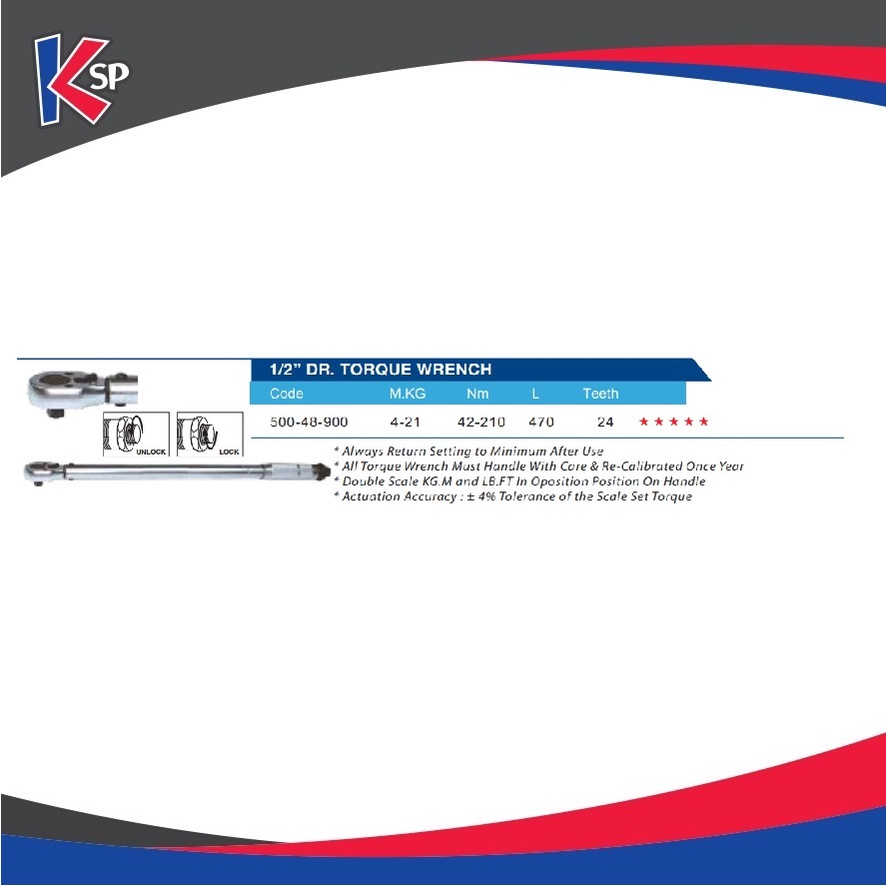 NIETZ 500-48-900 DR TORQUE WRENCH (42-210 Nm)