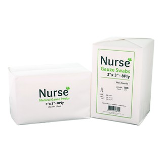 ผ้าก๊อซ พับอย่างดี - Nurse Gauze Swabs  3"x3" - 8Ply 100 ชิ้น/ห่อ (100pcs)