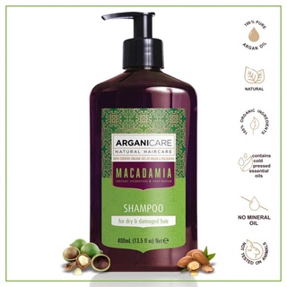 Arganicare Natural Haircare Macadamia  Shampoo #400ml สูตรMacadamia แชมพูสำหรับผมแห้งเสียโดยเฉพาะ จากสารเคมี