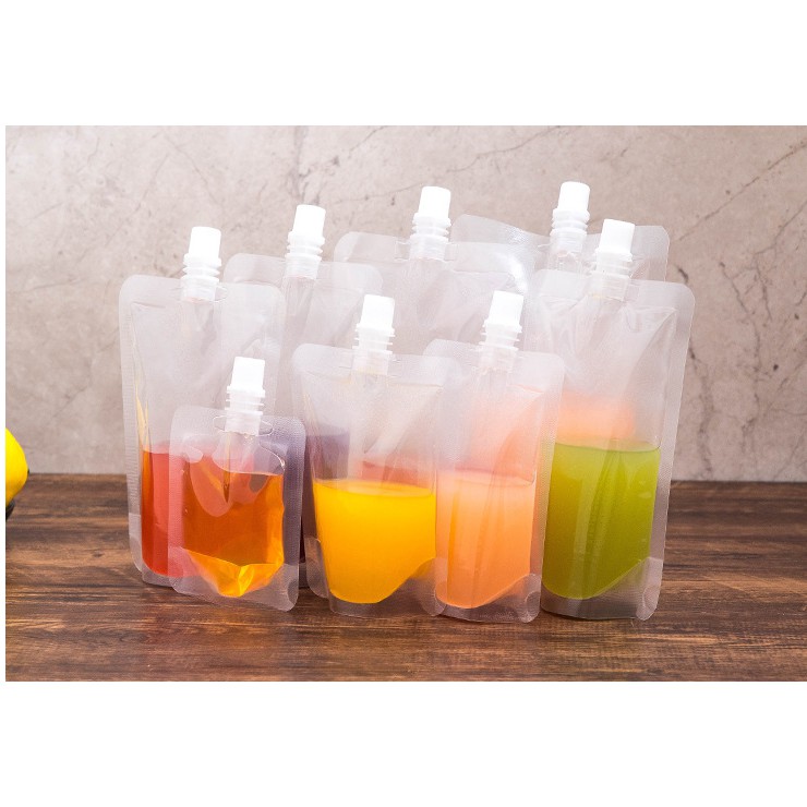 พร้อมส่ง!50/100/200/300ml ถุงบรรจุของเหลว แบบใสขุ่น ก้นตั้งได้  มีจุกสีขาว ติดฝาเกลีย