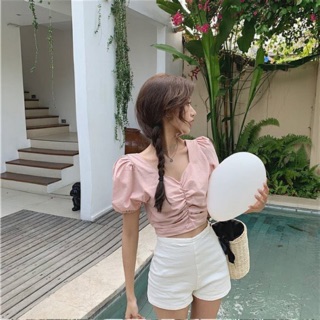 🌈makjachic มี3สี SUMMER MACAROON CROP เสื้อครอป สีพาสเทล หวานๆ ตัวเล็ก เซ็กซี่