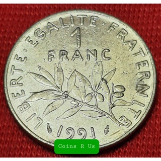 เหรียญต่างประเทศ 1 Franc ฝรั่งเศส ปี 1959 - 2001  ขนาด 24 มม. ผ่านใช้ น่าสะสม