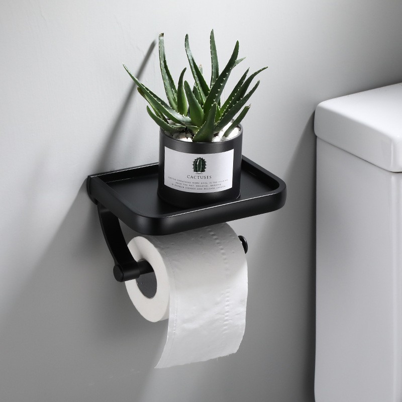 Toilet Paper Holder ที่แขวนทิชชู่ ติดผนัง วางสิ่งของได้ อลูมิเนียม สีดำ Nordic Style TI-07G