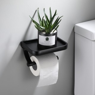 TI-07G Toilet Paper Holder ที่แขวนทิชชู่ ติดผนัง วางสิ่งของได้ อลูมิเนียม สีดำ Nordic Style