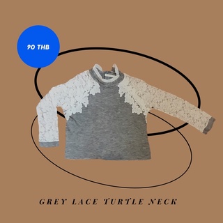 B14 GREY LACE TURTLE NECK เสื้อคอปีนแขนยาว ไหมพรมสีเทา