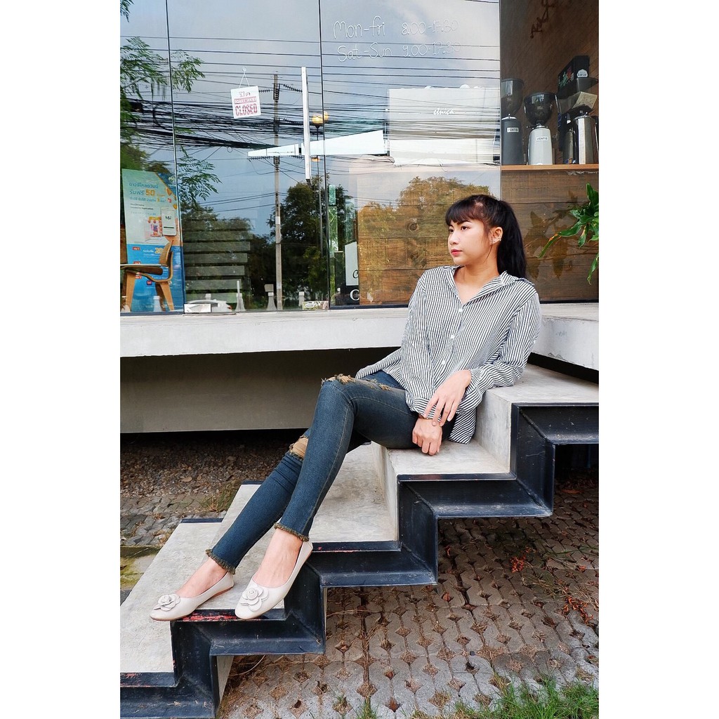 Cc jeans 047 S-5XL กางเกงยีนส์ผู้หญิง เอวสูง ทรงเดฟยืด  ปะเข่า ปลายขาตัด สีสนิม กางเกงผู้หญิง ราคา ถูกที่สุด โปรบีเคเค แกลเลอรีภาพที่ 6