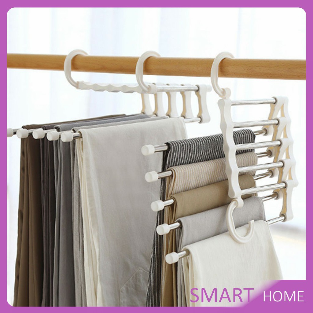 สแตนเลส ที่แขวนกางเกง  ที่เก็บของในตู้เสื้อผ้า จัดตู้เสื้อผ้า ถูกมาก Foldable stretch pants rack