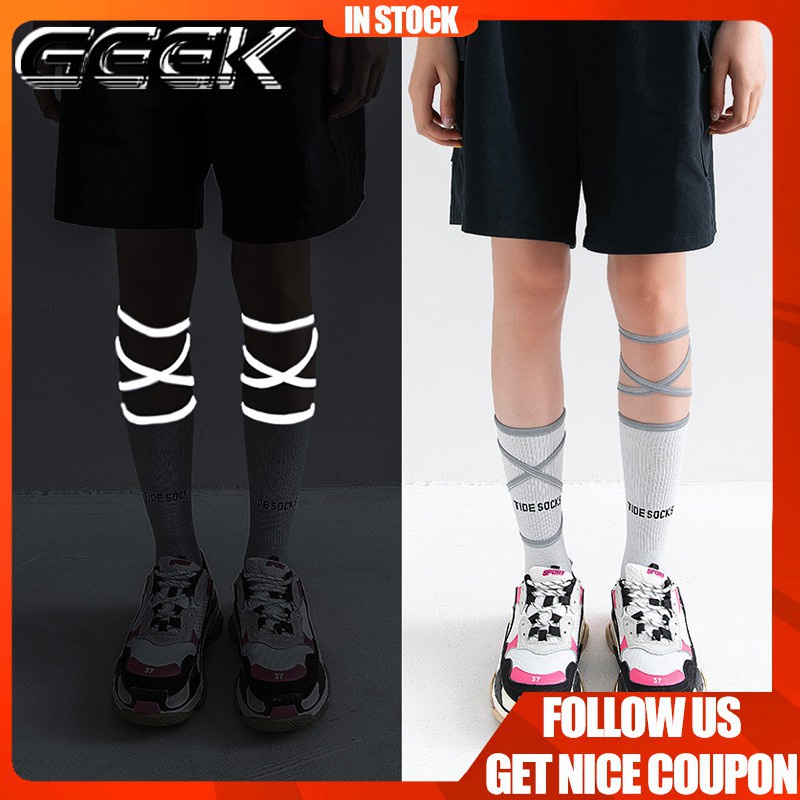 Women Socks Fluorescent Straps Socks Reflective Cross Personality Sexy