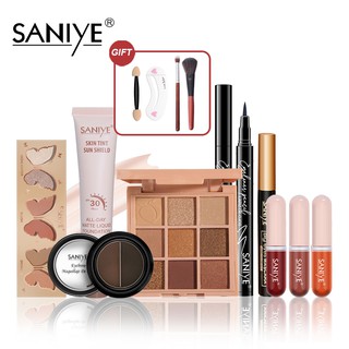 Saniye Advanced แต่งหน้า ( รองพื้น + ที่เขียนคิ้ว + อายแชโดว์ + ลิปกลอส + ไฮไลท์ไฮไลต์สีดํา ) Tz002