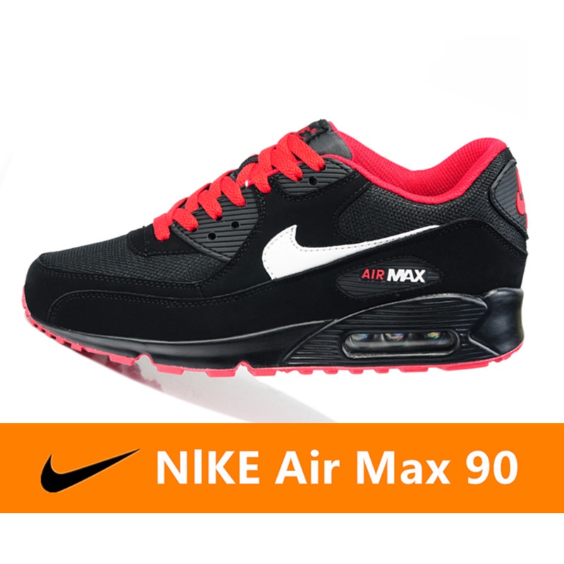 ของแท้ Nike Air Max 90 รองเท้าลำลองตาข่ายระบายอากาศ  รองเท้าวิ่งเบาะลมคลาสสิก - สีดำ สีแดง