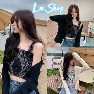 L.A Shop ​พร้อมส่ง เสื้อกล้ามไหมพรม ลายคาบอย สม๊อคเอวยืดตามตัวน่ารัก "70097" -N