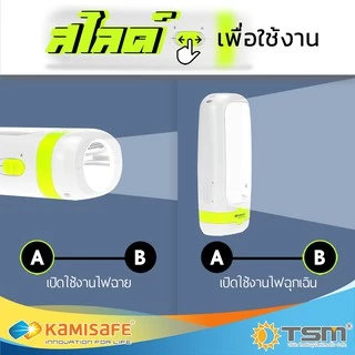 ไฟฉายและไฟฉุกเฉิน LED 2 in 1 ชาร์จไฟได้ ไฟฉุกเฉินพาพา ไฟฉาย ไฟพกพา รุ่น KM-7677 คละสี ไฟฉุกเฉิน