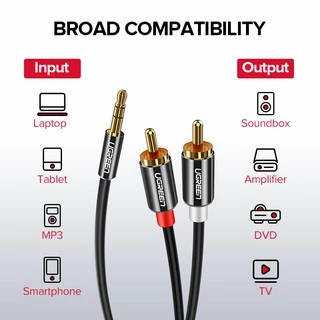 Ugreen สายสัญญาณเสียงสเตอริโอ เป็น 2rca วัสดุ PVC ยาว 3.5 มม.