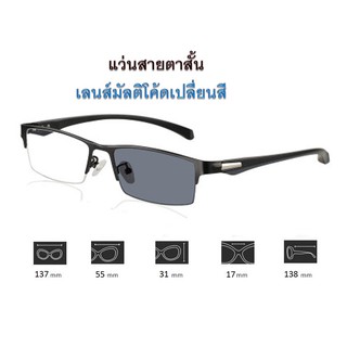 แว่นสายตาสั้น กรอบทรงแว่นตาเเบรนด์เนม  เลนส์ มัลติโค้ตเปลี่ยนสี (Photochromic Lens)