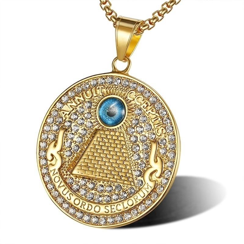 Retro men's fashion punk Egyptian pyramid Horus eye Gold Pendant Necklace Jewelry