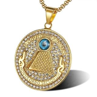 Retro mens fashion punk Egyptian pyramid Horus eye Gold Pendant Necklace Jewelry