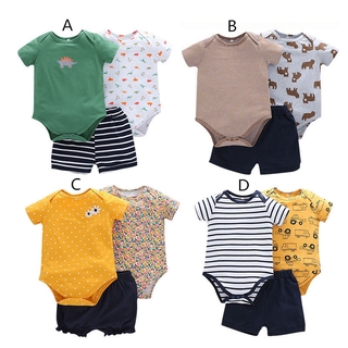 3 PCS Children Clothes Set Short Sleeve Cartoon Dinosaur Baby Romper with Pure Cotton Baby Shorts 2021 Summer Girls Sets