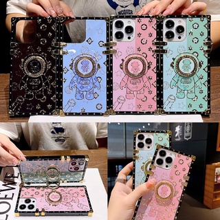 หรูหรา สําหรับ OPPO Reno 8T A78 A58 A77S A57 2022 A96 A76 A36 A94 A74 A54 A55 4G 5G A16 A15 A15S เคสมือถือ Soft TPU Case เคสป้องกัน Mirror Tide Cartoon Astronaut เปลือกสี่เหลี่ยม เคสโทรศัพท์ พร้อมขาตั้งแม่เหล็ก