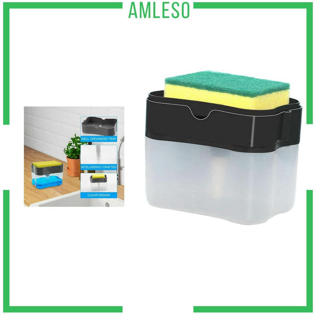 ◆☼♙[AMLESO] 2 in 1 Soap Pump Dispenser Sponge Holder Kitchen Sink Soap Dispenser