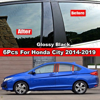 สติกเกอร์คาร์บอนไฟเบอร์ สีดําวาว สําหรับติดเสาประตู หน้าต่างรถยนต์ Honda City 2002-2019 4 6 ชิ้น