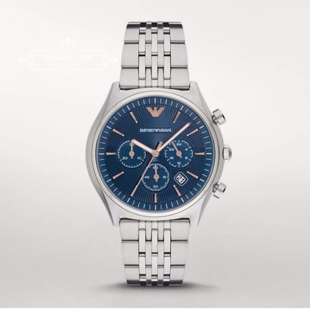 AR1974 ARMANI ธุรกิจสุภาพบุรุษรสชาตินาฬิกาสายสแตนเลสสามตา Timing ควอตซ์ชายนาฬิกา 43 มิลลิเมตร