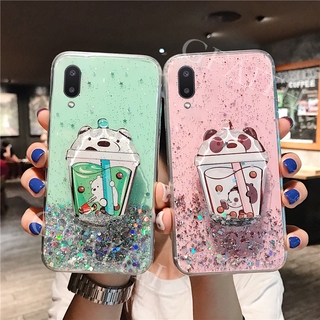 New เคสโทรศัพท์ Samsung Galaxy A02 M02 2021 Case Cute Cartoon Bears Design Quicksand Bracket Phone Casing With Stand Holder Soft Clear Bling Glitter Back Cover เคส SamsungA02