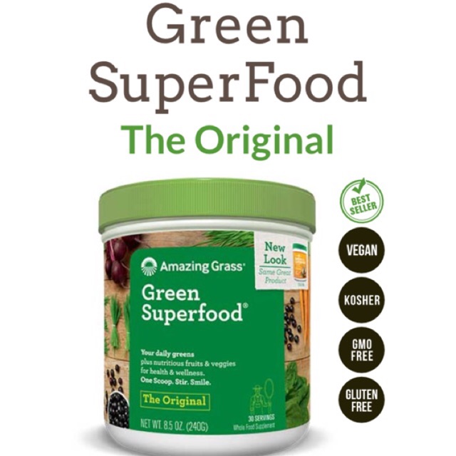 ผงรวมผักผลไม้ สมุนไพรหลายชนิด Green Superfood Original 240g. Amazing Grass Organic
