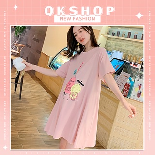 QKshop 💞.ชุดมินิเดรสสั้น สีพื้น สกรีนลายตะมุตะมิ ตรงด้านหน้า ผ้านิ่มไม่หนาใส่สบายแต่งตัวชิวๆ🌺 ในวันพักผ่อนคือดีย์ฟุดๆ💕💌