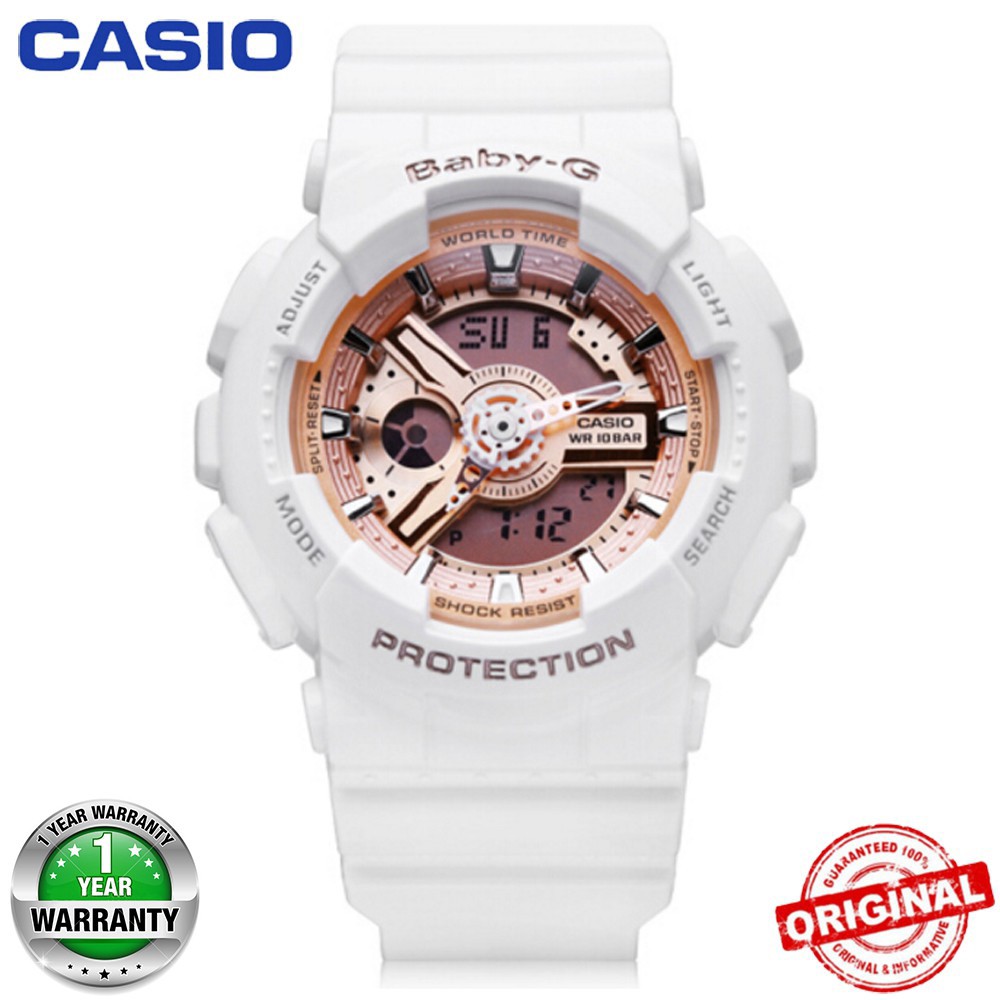 (Hot sale)Casio Baby-G BA110 White Gold Girls Wrist Watch Women Sport