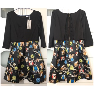 ส่งต่อ Dress เดรสดำ ชุดทำงาน ผ้าดีมาก ซับในทั้งตัว ซิปหลัง แต่งระบายหลัง