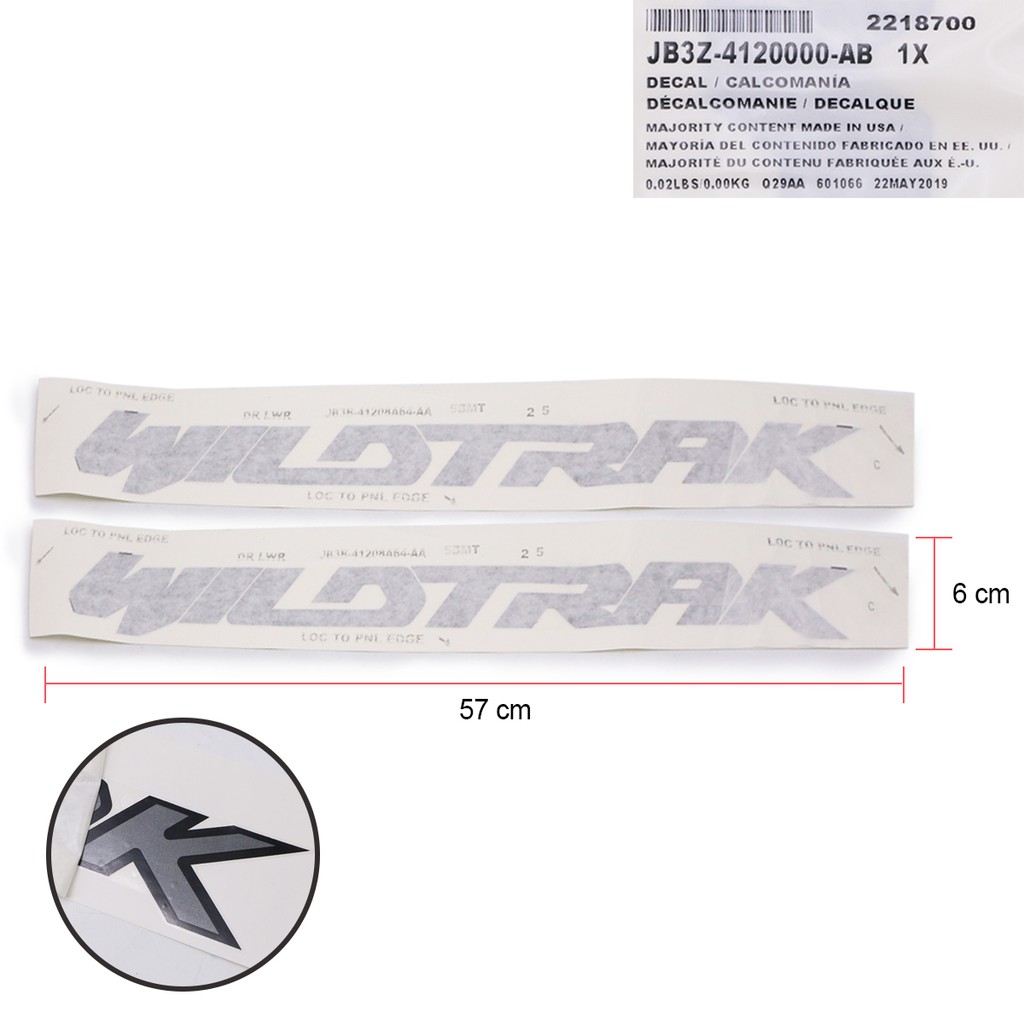 Sticker ติดข้างประตู ด้านหน้า ซ้าย+ขวา "Wildtrak" ของแท้ สีเทาเข้ม Ford Ranger XLT Wildtrak Limited Bi-Turbo ปี2018-2019