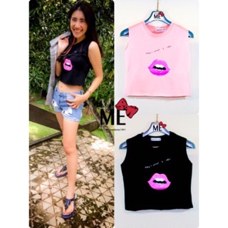 เสื้อครอป เสื้อผู้หญิง เสื้อแฟชั่น Crop Tops XINWANGJIAZU - Pink Mouth