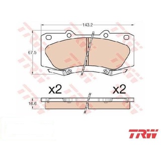 ผ้าดิสเบรคหน้า TOYOTA VIGO CHAMP 4WD 4X4 2014- FORTUNER 4WD 4X4 2.5 2.7 3.0 2014- ผ้ายาว GDB3534 TRW