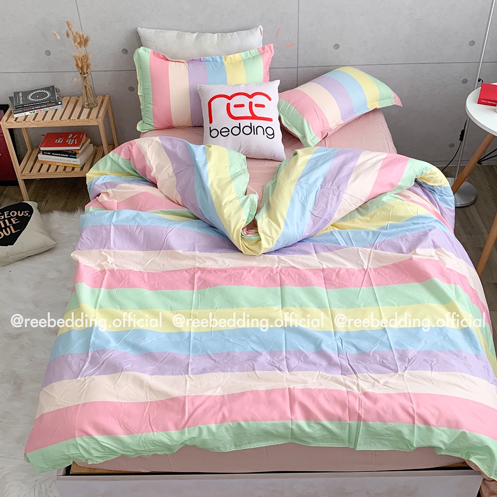 REE เครื่องนอน โพลีคอตตอน ชุดเครื่องนอนลายสายรุ้ง เตียงและที่นอนทั้งหมดขนาด PLC119