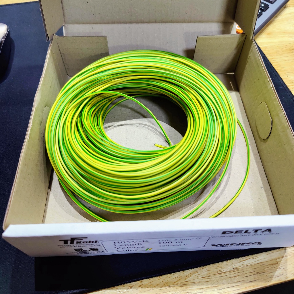 H05V-K 1x0.5 mm2 GREEN/YELLOW 100 เมตร สายไฟอ่อนแกนเดี่ยว ทองแดงฝอย สายกราวด์ สีเขียวคาดเหลือง สายไฟ
