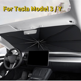 Tesla อุปกรณ์เสริมFor Tesla Model 3/Y Car Windshield Sun Shade Umbrella Car UV Cover Sunshade Heat ulation Cloth Front W