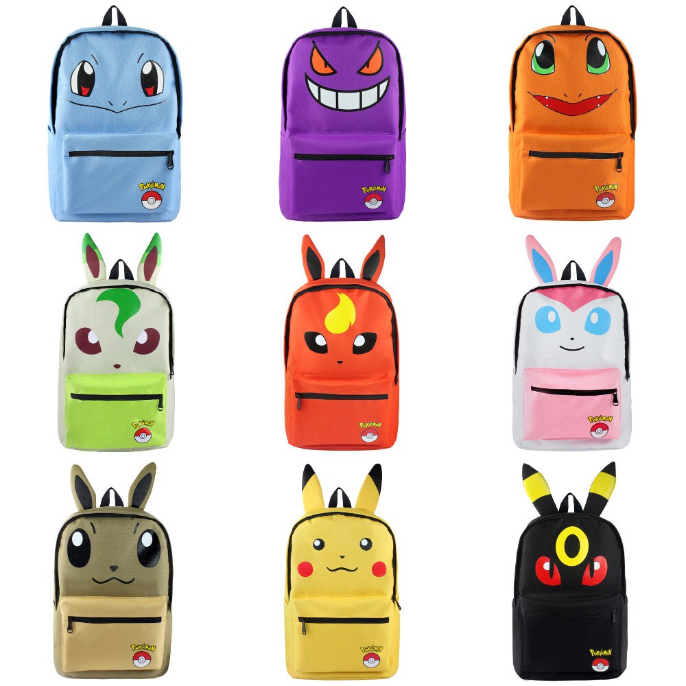Anime Pocket Monster Pikachu Backpack Eevee School Bag Umbreon Canvas Solid Color Laptop Double-Shou