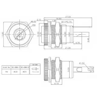 เต้ารับไฟฟ้า DC099 เต้ารับหญิง ขนาด 5.5*2.1mm/5.5*2.5mm โลหะ เต้ารับชาร์จ แจ็ค dc ตัวเมีย