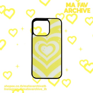 (preจากเกาหลี) mafavarchive - YELLOW cotton candy epoxy case เคสคลุมรอบเครื่องขอบซิลิโคนดำ ลายหัวใจกลิตเตอร์ สีเหลือง