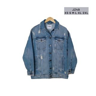 เสื้อแจ็คเก็ตยีนส์ JACKET ZARA jacket zara สียีนส์ฟอก สะกิดขาดหลายจุดกระดุมดำ