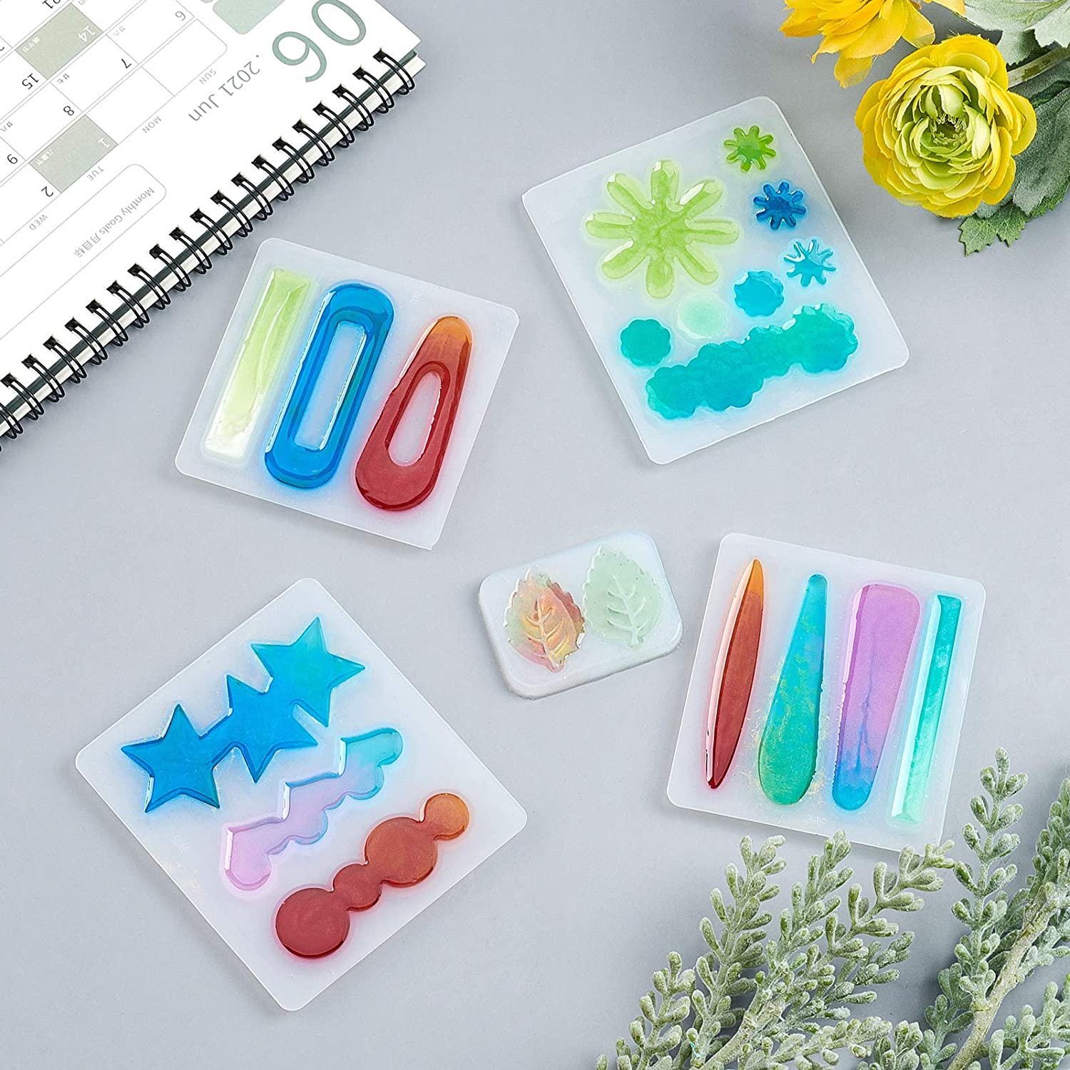BeeBeecraft 8pcs Hair Clip Molds Resin Silicone Molds DIY Hair Clip