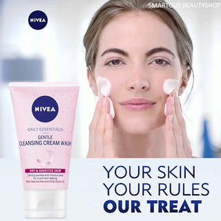 NIVEA DAILY ESSENTIALS GENTLE CLEANSING CREAM WASH 150ml ผลิตภัณฑ์ทำความสะอาดผิวหน้าสูตรพิเศษใหม่ล่าสุดจากนีเวีย