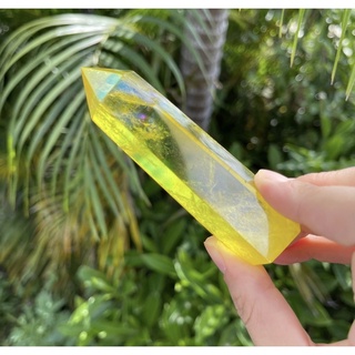 1 Piece Yellow Aura  Quartz Tower, Aura Crystal Point, Rainbow Quartz Tower, Crystal Tower, Healing Crystal, 3 Inches