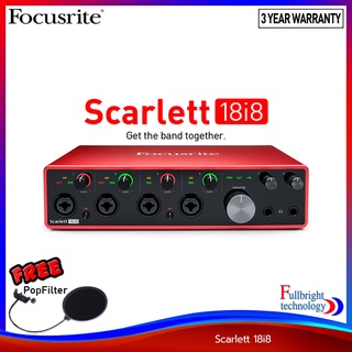 Focusrite Scarlett 18i8 (Gen3) USB Audio Interface ออดิโออินเตอร์เฟส เจนใหม่ล่าสุด เจนเนอเรชั่น 3 รับประกันศูนย์ไทย 3 ปี แถมฟรี! Pop Filter